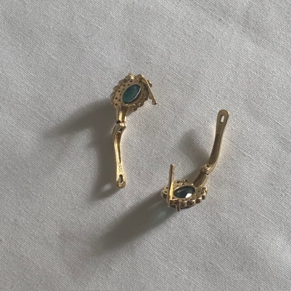 Vintage Art Deco 14 Karat Real Gold Earrings with Spinel and CZ - Picture 6 of 7